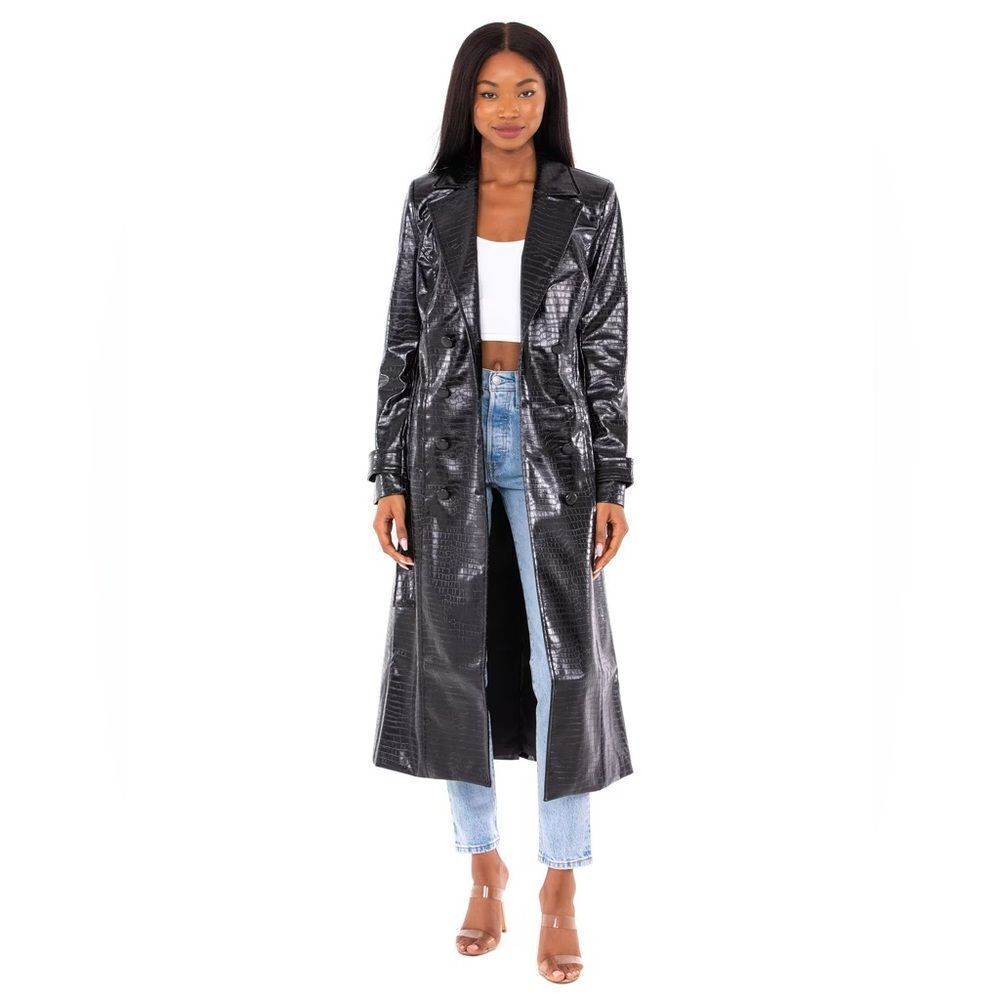 Bardot Women's Vegan Croc Trench Coat in Black Size XS (No Belt)